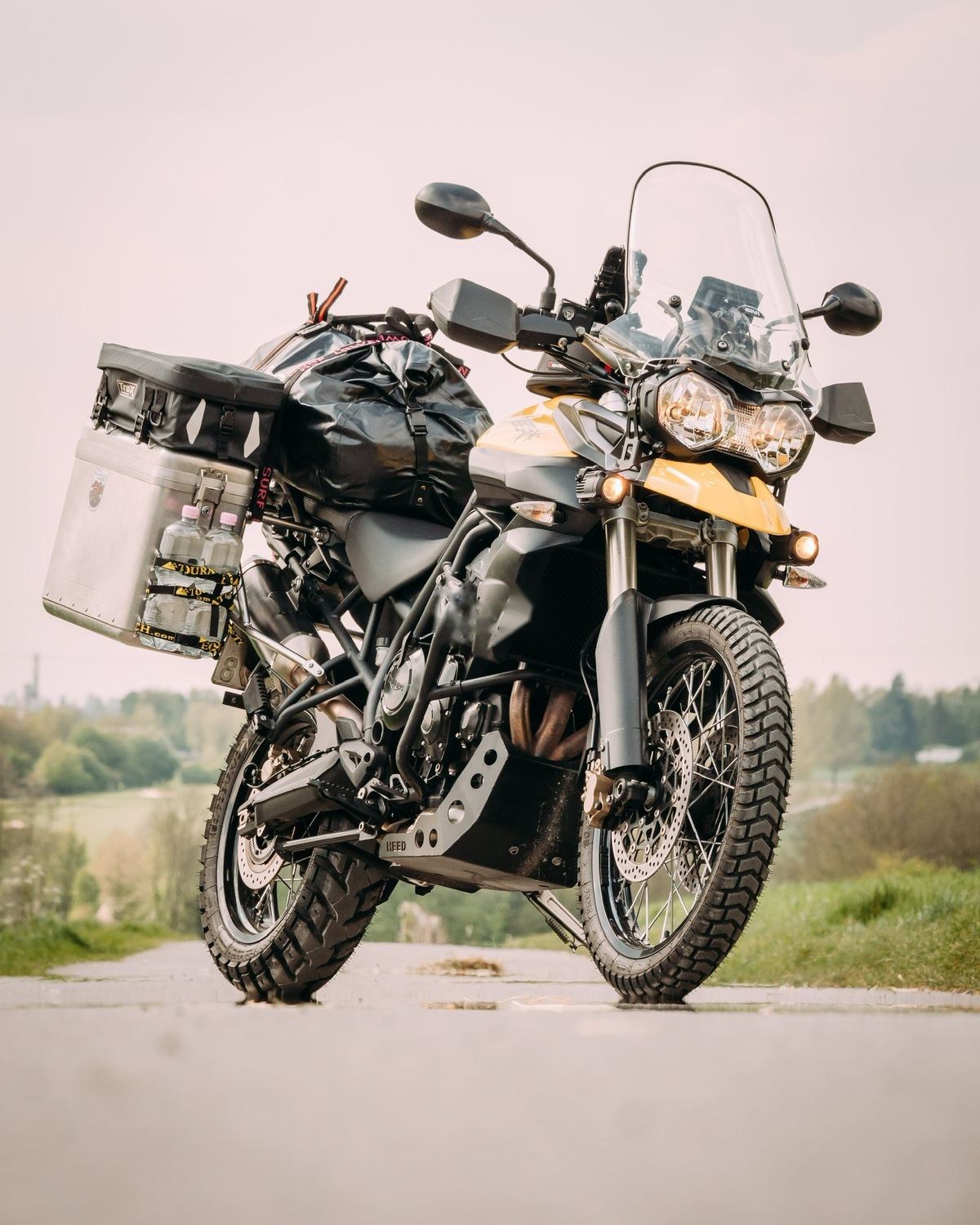 The Triumph Tiger 800 XC with aluminium panniers and luggage