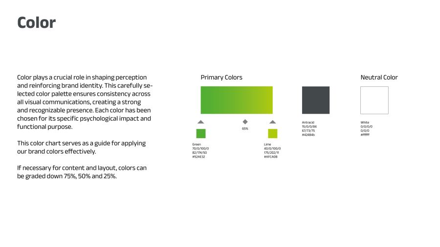 The colours: green, lime, anthracite and white