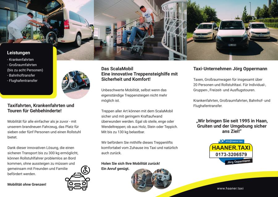 Haaner.Taxi flyer: inside with services and stair-climbing aid